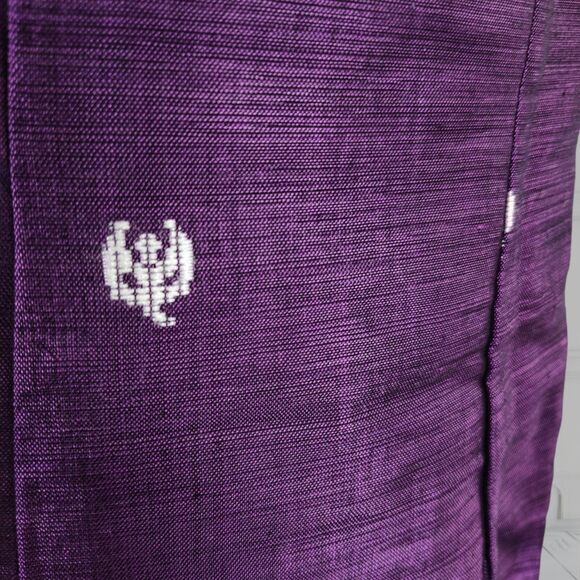 Vintage 60s Embroidered Sharkskin Shift Dress Size L Cap Sleeve Purple Mexican - Picture 9 of 16